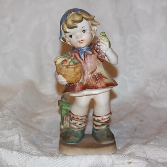 Vintage LARGE Hummel Like Figurine Girl Basket of Fruit - Picture 1 of 4
